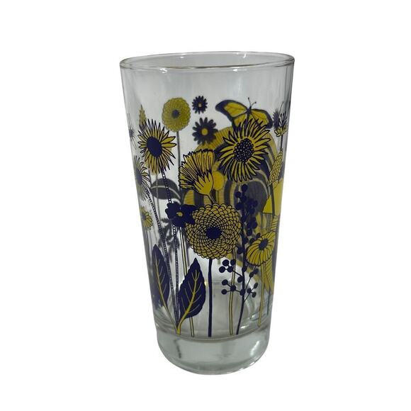 Vintage Libbey Tumbler Drinking Glass Flower Butterfly Painted - Picture 2 of 4